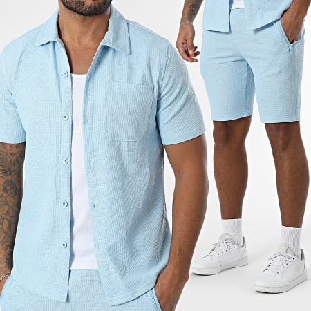 Zayne Paris  - Ensemble Chemise Manches Courtes Et Short Jogging Bleu Clair