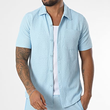 Zayne Paris  - Ensemble Chemise Manches Courtes Et Short Jogging Bleu Clair