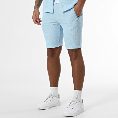 Zayne Paris  - Ensemble Chemise Manches Courtes Et Short Jogging Bleu Clair