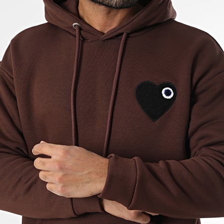 ADJ - Sweat Capuche Coeur Chic Marron Noir