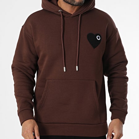 ADJ - Sweat Capuche Coeur Chic Marron Noir