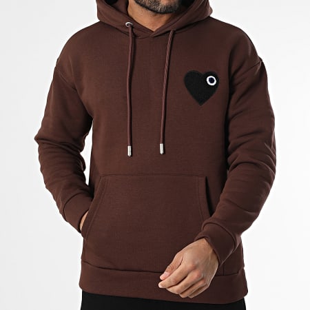 ADJ - Sweat Capuche Coeur Chic Marron Noir