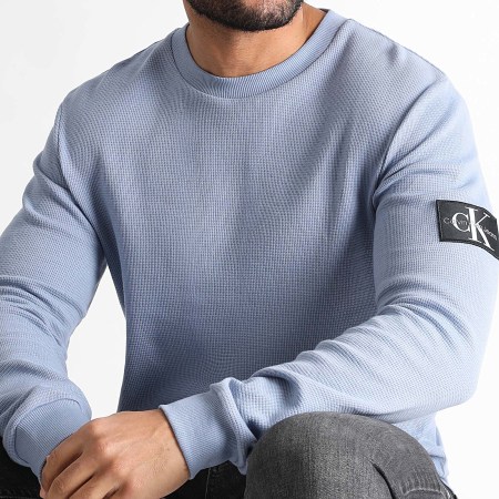 Calvin Klein - Sweat Crewneck Monogram Badge Waffle 3485 Bleu Clair