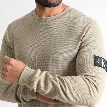 Calvin Klein - Sweat Crewneck Monogram Badge Waffle 3485 Beige