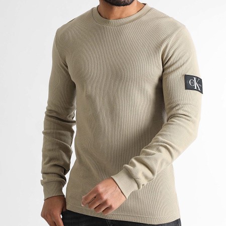 Calvin Klein - Sweat Crewneck Monogram Badge Waffle 3485 Beige