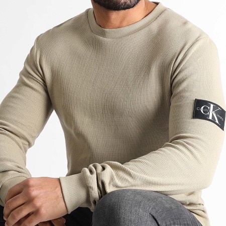 Calvin Klein - Sweat Crewneck Monogram Badge Waffle 3485 Beige