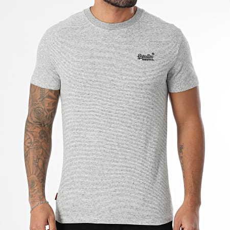 Superdry - Camiseta Stripes Essential Logo Bordado M1011245A Blanco Negro
