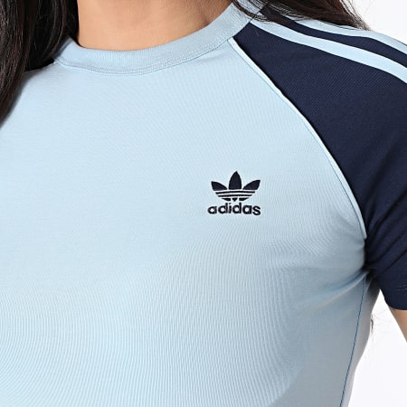 Adidas Originals - Tee Shirt Femme Raglan 3 Bandes Adicolor JD0836 Bleu Clair Bleu Marine