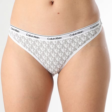 Calvin Klein - String Femme QD5043E Blanc Gris
