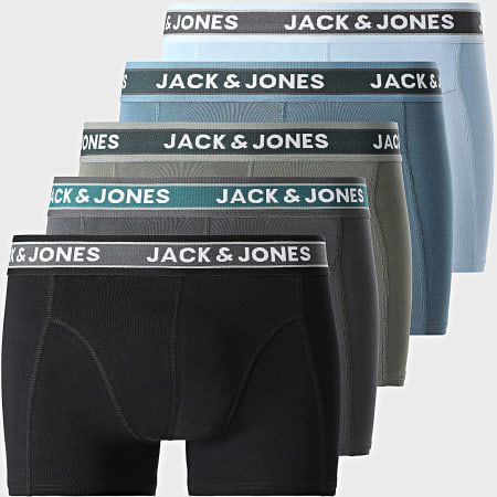 Jack And Jones - Lot De 5 Boxers Evan Solid Noir Bleu Gris Anthracite Vert Kaki