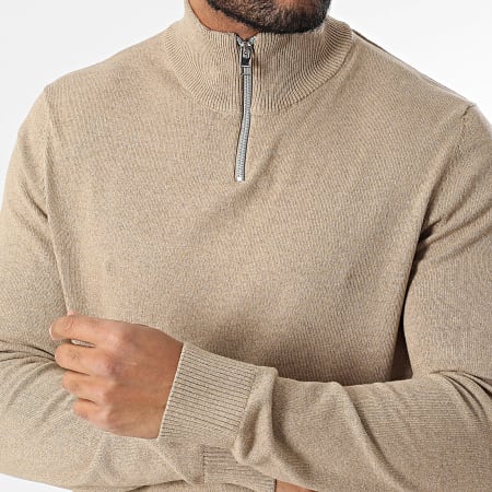 JJ Rebel - Pull Col Montant Zippé Callum Camel Clair Chiné