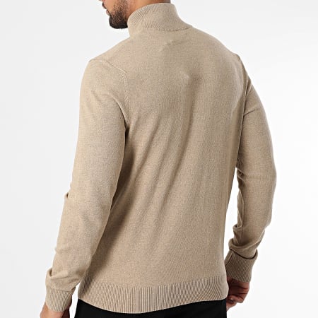 JJ Rebel - Pull Col Montant Zippé Callum Camel Clair Chiné
