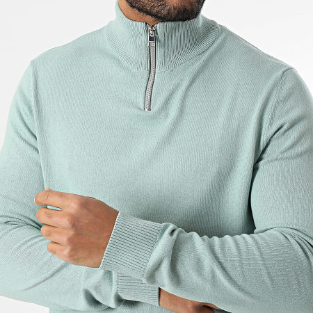 JJ Rebel - Pull Col Montant Zippé Callum Vert Clair