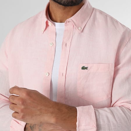 Lacoste - Camisa Mangas Largas Logo Bordado Cocodrilo Rosa