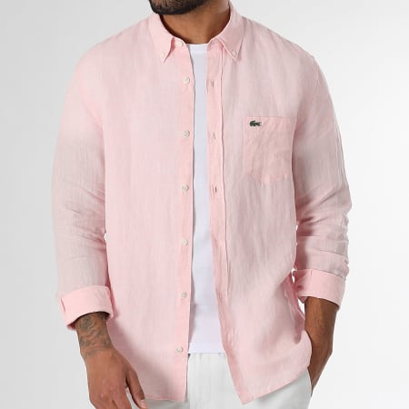 Lacoste - Camisa Mangas Largas Logo Bordado Cocodrilo Rosa