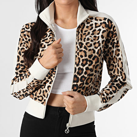 Puma - Chaqueta con cremallera T7 Leo Luxe para mujer 632342 Beige Leopardo