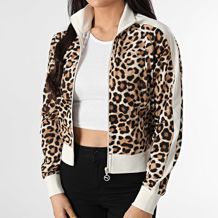 Puma - Chaqueta con cremallera T7 Leo Luxe para mujer 632342 Beige Leopardo