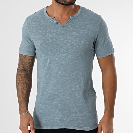 Jack And Jones - Camiseta azul con cuello en V dividido