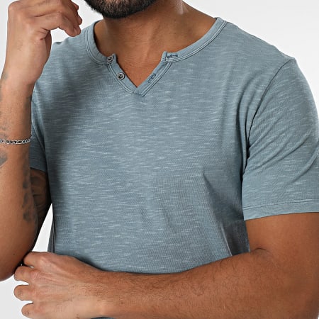 Jack And Jones - Camiseta azul con cuello en V dividido