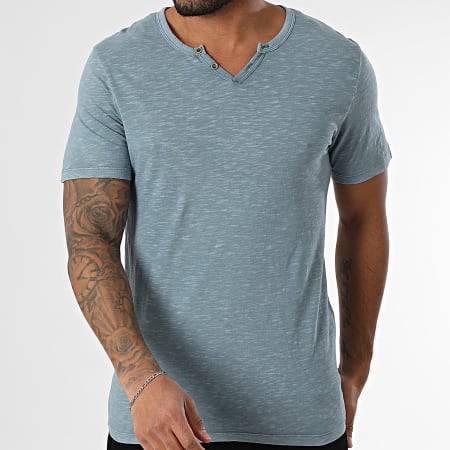 Jack And Jones - Camiseta azul con cuello en V dividido