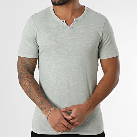 Jack And Jones - Camiseta cuello pico partido Verde jaspeado
