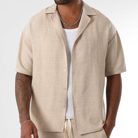 LBO - Ensemble Chemise Manches Courtes Et Pantalon Effet Lin Large 1872 Beige