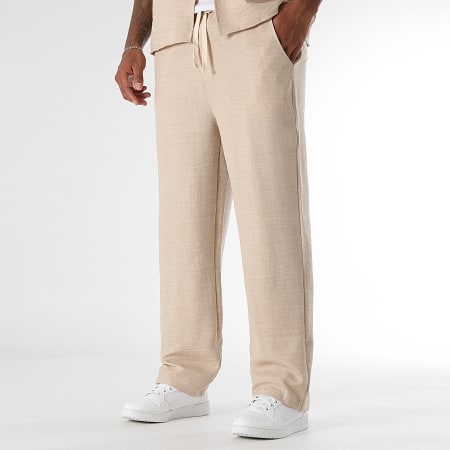 LBO - Ensemble Chemise Manches Courtes Et Pantalon Effet Lin Large 1872 Beige