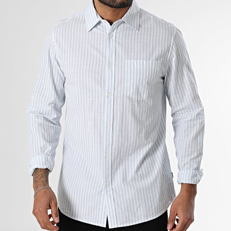 Tiffosi - Chemise Manches Longues A Rayures Martin 10060177 Blanc Bleu Clair