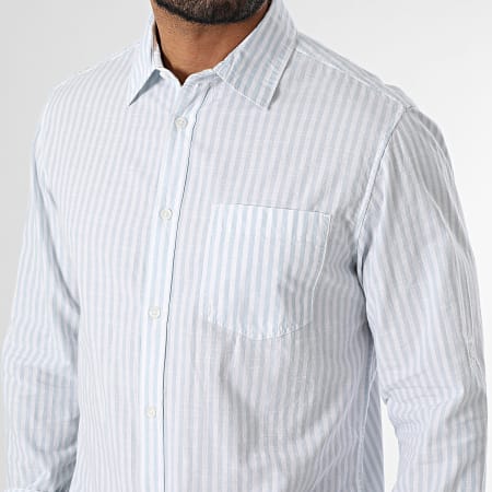 Tiffosi - Chemise Manches Longues A Rayures Martin 10060177 Blanc Bleu Clair
