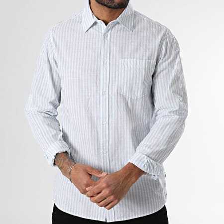 Tiffosi - Chemise Manches Longues A Rayures Martin 10060177 Blanc Bleu Clair