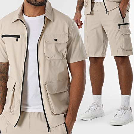 Classic Series - Ensemble Chemise Manches Courtes Et Short Jogging Beige Clair