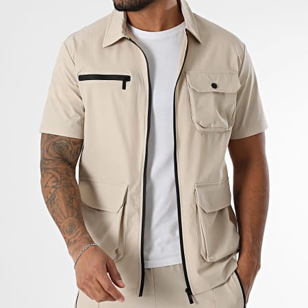 Classic Series - Ensemble Chemise Manches Courtes Et Short Jogging Beige Clair