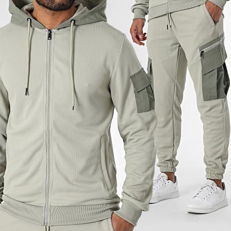 Classic Series - Ensemble Sweat Zippé Capuche Et Pantalon Cargo Vert Kaki Clair