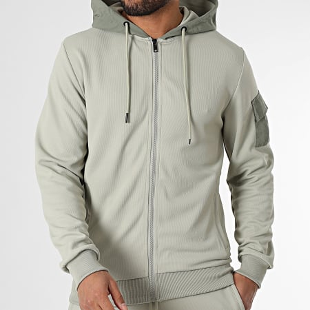 Classic Series - Ensemble Sweat Zippé Capuche Et Pantalon Cargo Vert Kaki Clair