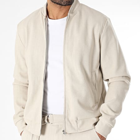 Frilivin - Conjunto Chaqueta Con Cremallera Y Pantalón Beige