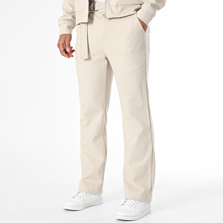 Frilivin - Conjunto Chaqueta Con Cremallera Y Pantalón Beige