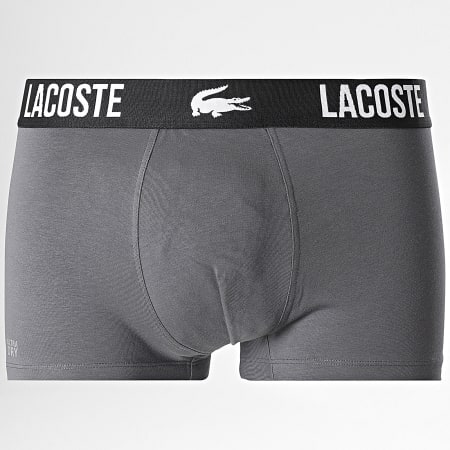 Lacoste - Lot De 3 Boxers Logo Brodé Crocodile Bleu Marine Gris Anthracite