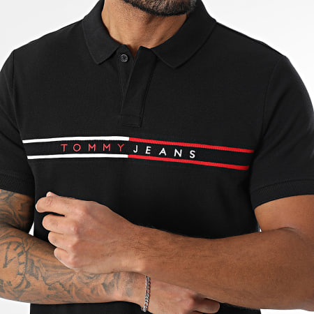 Tommy Jeans - Polo Manches Courtes Slim Chest Flag 0916 Noir