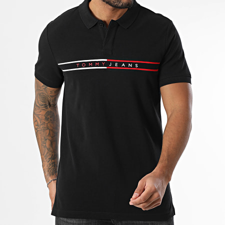 Tommy Jeans - Polo Manches Courtes Slim Chest Flag 0916 Noir