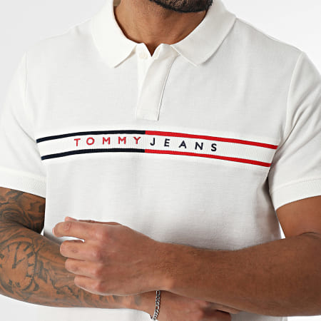 Tommy Jeans - Polo Manches Courtes Slim Chest Flag 0916 Beige Clair