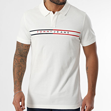 Tommy Jeans - Polo Manches Courtes Slim Chest Flag 0916 Beige Clair