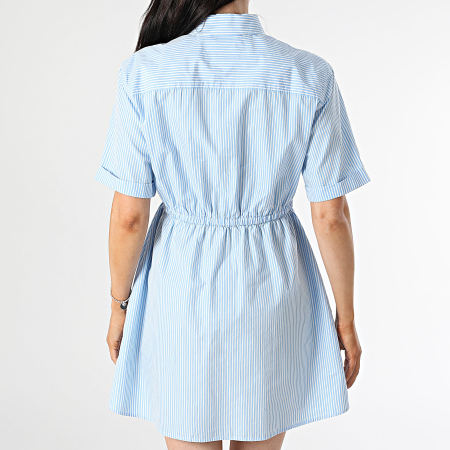 Tommy Jeans - Robe Chemise Manches Courtes A Rayures Femme Mini Strip 0617 Bleu Clair Blanc