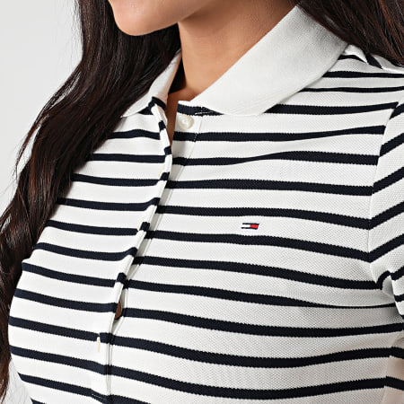 Tommy Jeans - Robe Polo Manches Courtes A Rayures Femme Maxi 0383 Blanc Bleu Marine