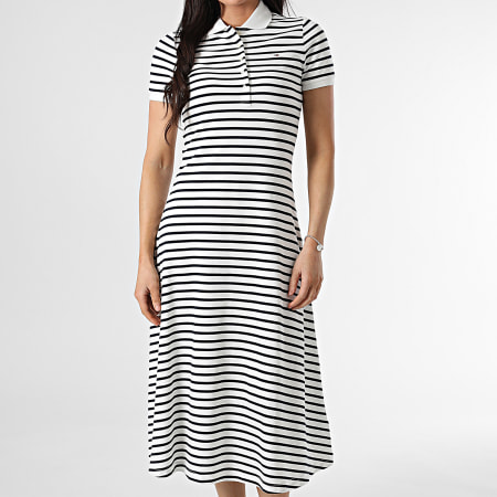 Tommy Jeans - Robe Polo Manches Courtes A Rayures Femme Maxi 0383 Blanc Bleu Marine