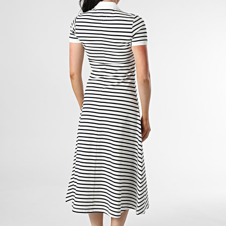 Tommy Jeans - Robe Polo Manches Courtes A Rayures Femme Maxi 0383 Blanc Bleu Marine