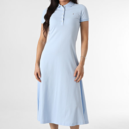 Tommy Jeans - Robe Polo Manches Courtes Femme Maxi 0383 Bleu Clair