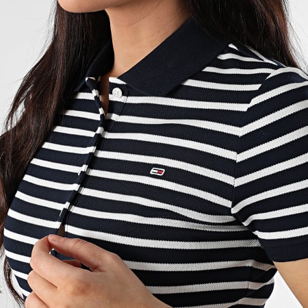 Tommy Jeans - Maxi gestreepte polojurk met korte mouwen 0383 marineblauw wit