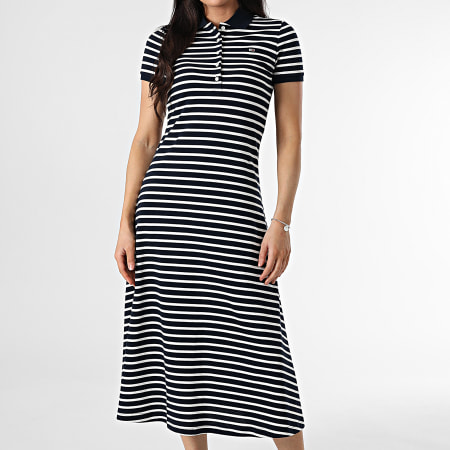 Tommy Jeans - Maxi gestreepte polojurk met korte mouwen 0383 marineblauw wit