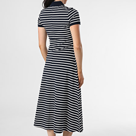 Tommy Jeans - Maxi gestreepte polojurk met korte mouwen 0383 marineblauw wit