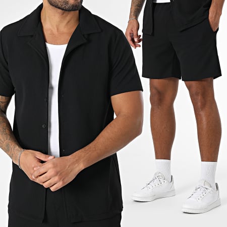 Zayne Paris  - Ensemble Chemise Manches Courtes Et Short Jogging Noir
